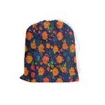 Mid Century Retro Floral 1970s 1960s Pattern 61 Drawstring Pouch (Large)