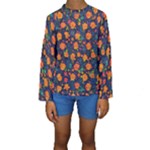 Mid Century Retro Floral 1970s 1960s Pattern 61 Kids  Long Sleeve Swimwear