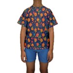 Mid Century Retro Floral 1970s 1960s Pattern 61 Kids  Short Sleeve Swimwear