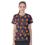 Mid Century Retro Floral 1970s 1960s Pattern 61 Women s Cotton T-Shirt