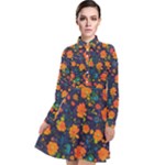 Mid Century Retro Floral 1970s 1960s Pattern 61 Long Sleeve Chiffon Shirt Dress