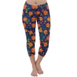Mid Century Retro Floral 1970s 1960s Pattern 61 Capri Winter Leggings 