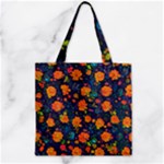 Mid Century Retro Floral 1970s 1960s Pattern 61 Zipper Grocery Tote Bag