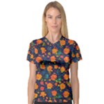 Mid Century Retro Floral 1970s 1960s Pattern 61 V-Neck Sport Mesh T-Shirt