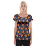 Mid Century Retro Floral 1970s 1960s Pattern 61 Cap Sleeve Top