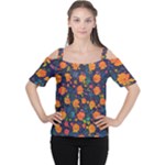 Mid Century Retro Floral 1970s 1960s Pattern 61 Cutout Shoulder T-Shirt
