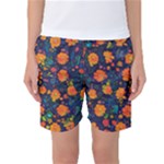 Mid Century Retro Floral 1970s 1960s Pattern 61 Women s Basketball Shorts