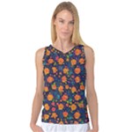 Mid Century Retro Floral 1970s 1960s Pattern 61 Women s Basketball Tank Top