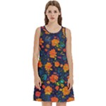 Mid Century Retro Floral 1970s 1960s Pattern 61 Round Neck Sleeve Casual Dress With Pockets