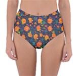 Mid Century Retro Floral 1970s 1960s Pattern 61 Reversible High-Waist Bikini Bottoms