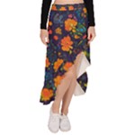 Mid Century Retro Floral 1970s 1960s Pattern 61 Asymmetrical Ruffle Hem Skirt 