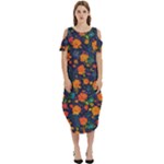 Mid Century Retro Floral 1970s 1960s Pattern 61 Cold Shoulder Loose Fit Dress With Pockets