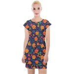 Mid Century Retro Floral 1970s 1960s Pattern 61 Cap Sleeve Bodycon Dress