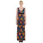 Mid Century Retro Floral 1970s 1960s Pattern 61 Thigh Split Maxi Dress