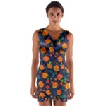 Mid Century Retro Floral 1970s 1960s Pattern 61 Wrap Front Bodycon Dress