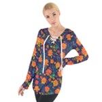 Mid Century Retro Floral 1970s 1960s Pattern 61 Tie Up T-Shirt