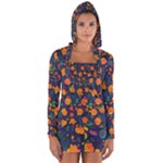 Mid Century Retro Floral 1970s 1960s Pattern 61 Long Sleeve Hooded T-shirt