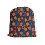 Mid Century Retro Floral 1970s 1960s Pattern 61 Drawstring Pouch (XL)