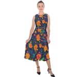 Mid Century Retro Floral 1970s 1960s Pattern 61 Midi Tie-Back Chiffon Dress
