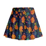 Mid Century Retro Floral 1970s 1960s Pattern 61 Mini Flare Skirt