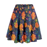 Mid Century Retro Floral 1970s 1960s Pattern 61 High Waist Skirt