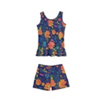 Mid Century Retro Floral 1970s 1960s Pattern 61 Kids  Boyleg Swimsuit