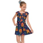 Mid Century Retro Floral 1970s 1960s Pattern 61 Kids  Cap Sleeve Dress