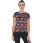 Mid Century Retro Floral 1970s 1960s Pattern 61 Short Sleeve Sports Top 