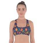 Mid Century Retro Floral 1970s 1960s Pattern 61 Cross Back Sports Bra