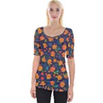 Mid Century Retro Floral 1970s 1960s Pattern 61 Wide Neckline T-Shirt