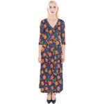 Mid Century Retro Floral 1970s 1960s Pattern 61 Quarter Sleeve Wrap Maxi Dress