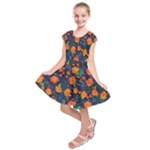 Mid Century Retro Floral 1970s 1960s Pattern 61 Kids  Short Sleeve Dress