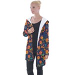 Mid Century Retro Floral 1970s 1960s Pattern 61 Longline Hooded Cardigan