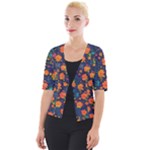 Mid Century Retro Floral 1970s 1960s Pattern 61 Cropped Button Cardigan