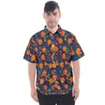 Mid Century Retro Floral 1970s 1960s Pattern 61 Men s Short Sleeve Shirt