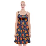 Mid Century Retro Floral 1970s 1960s Pattern 61 Spaghetti Strap Velvet Dress