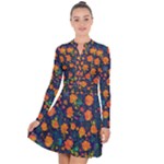Mid Century Retro Floral 1970s 1960s Pattern 61 Long Sleeve Panel Dress