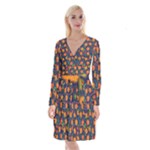 Mid Century Retro Floral 1970s 1960s Pattern 61 Long Sleeve Velvet Front Wrap Dress
