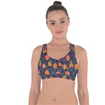 Mid Century Retro Floral 1970s 1960s Pattern 61 Cross String Back Sports Bra