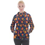 Mid Century Retro Floral 1970s 1960s Pattern 61 Women s Hooded Pullover