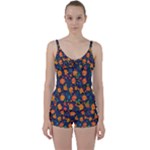 Mid Century Retro Floral 1970s 1960s Pattern 61 Tie Front Two Piece Tankini