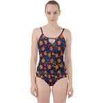 Mid Century Retro Floral 1970s 1960s Pattern 61 Cut Out Top Tankini Set