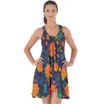 Mid Century Retro Floral 1970s 1960s Pattern 61 Show Some Back Chiffon Dress