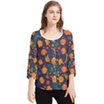 Mid Century Retro Floral 1970s 1960s Pattern 61 Chiffon Quarter Sleeve Blouse