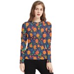 Mid Century Retro Floral 1970s 1960s Pattern 61 Women s Long Sleeve Rash Guard