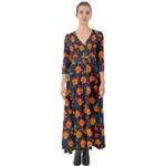 Mid Century Retro Floral 1970s 1960s Pattern 61 Button Up Boho Maxi Dress