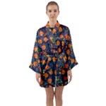 Mid Century Retro Floral 1970s 1960s Pattern 61 Long Sleeve Satin Kimono