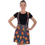 Mid Century Retro Floral 1970s 1960s Pattern 61 Velvet Suspender Skater Skirt
