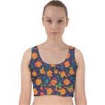 Mid Century Retro Floral 1970s 1960s Pattern 61 Velvet Racer Back Crop Top