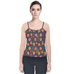 Mid Century Retro Floral 1970s 1960s Pattern 61 Velvet Spaghetti Strap Top
